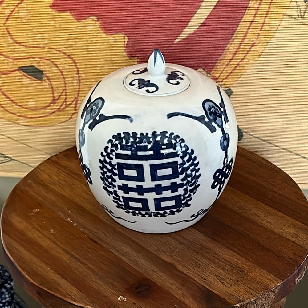 Vintage Blue & White Double Happiness Chinese Porcelain